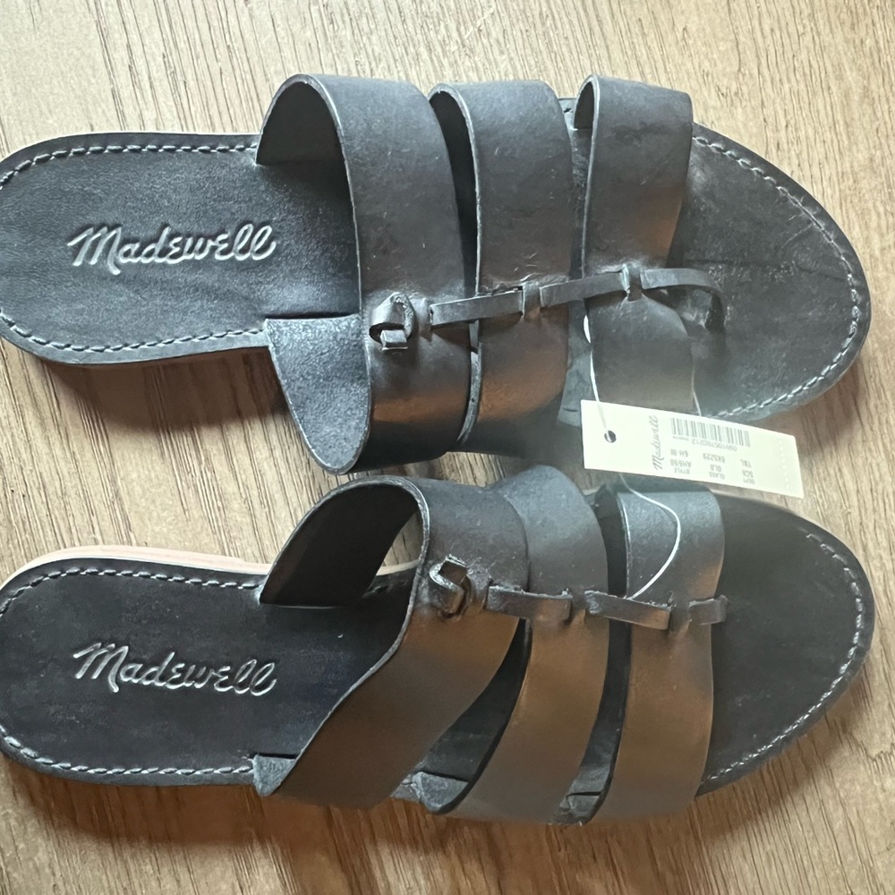 Madewell Black Leather Slide Sandals